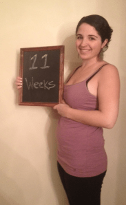11 weeks - pretty sure this little bump is still full of reeses pieces and gummy peach rings and not baby - but whatever, it's a good excuse.