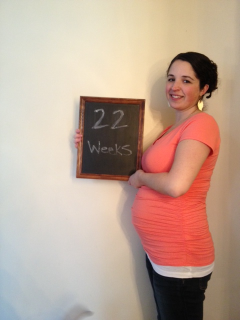 Feeling large and in charge at 22 weeks. Baby is about a pound now, and the size of an outstretched hand - WOW!