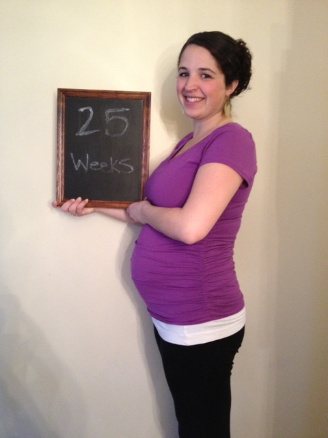 Here's the new me, 8lbs heavier than I was a month ago. Baby is the size of an eggplant.