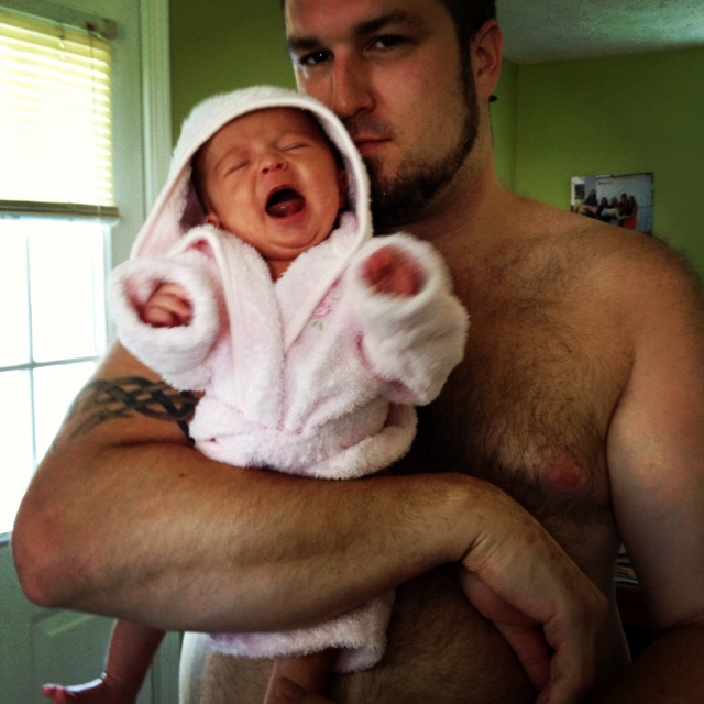 Mia does NOT like being taken out of the bath. 